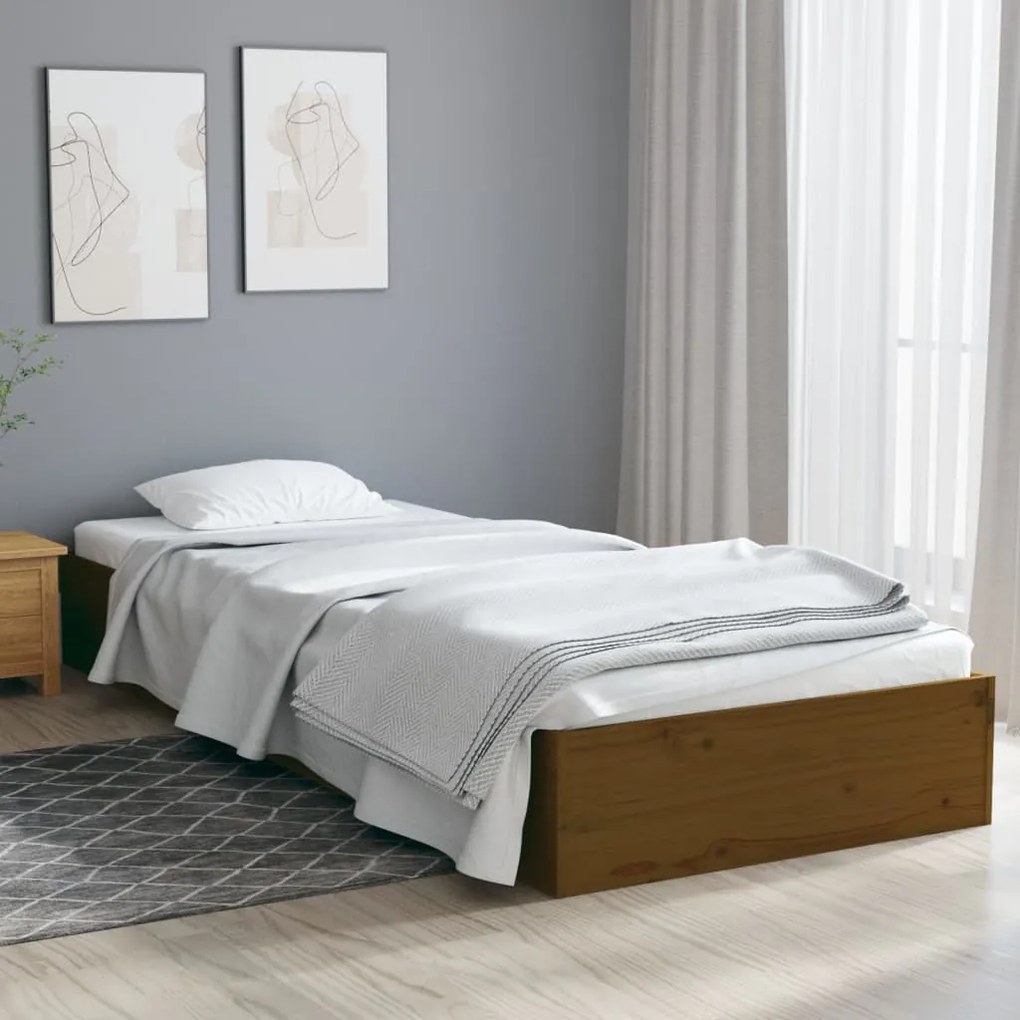 820070 vidaXL Cadru de pat single, maro miere, 90x190 cm, lemn masiv