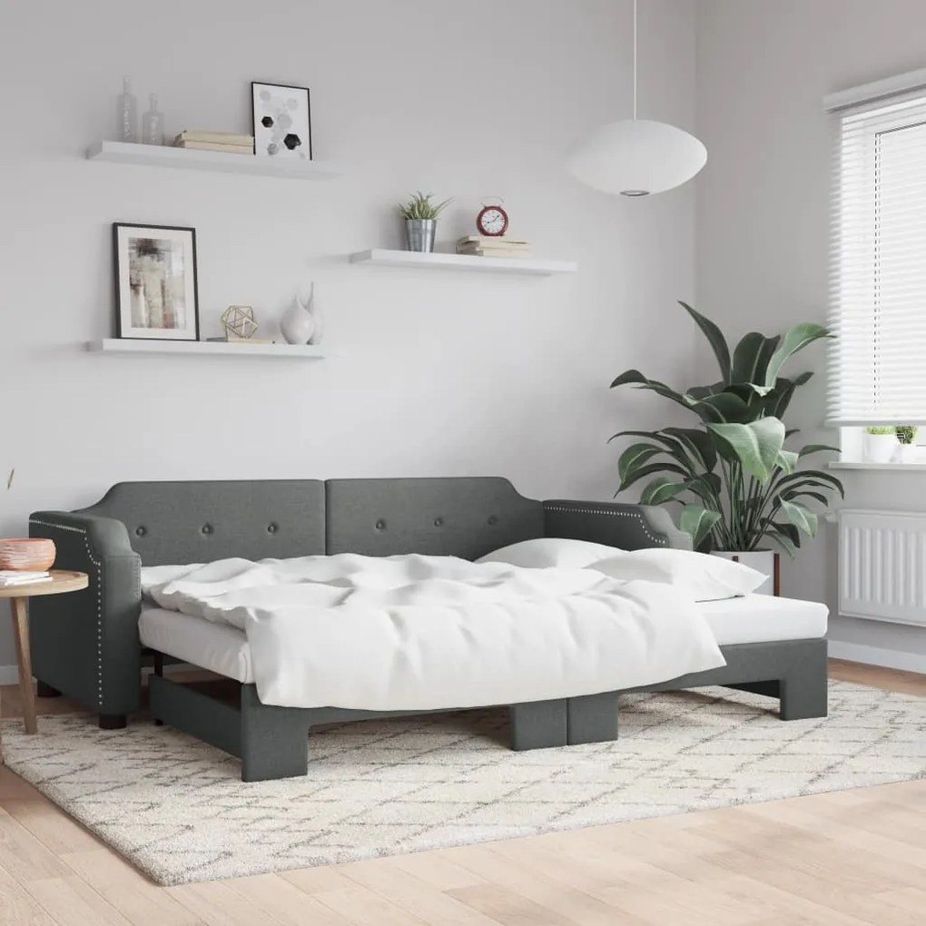 3197640 vidaXL Pat de zi cu extensie, gri închis, 100x200 cm, textil