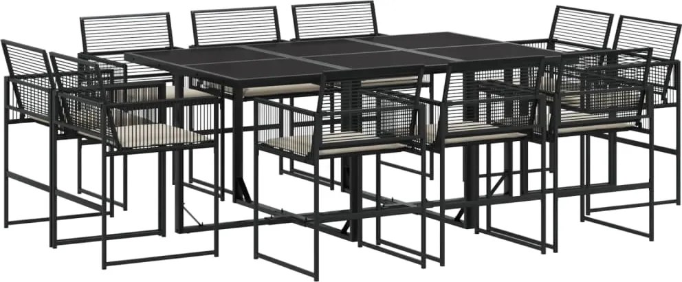 vidaXL Set mobilier de exterior cu perne, 11 piese, negru, poliratan