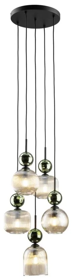 Lustră suspendată SOPHIA, 5 x E14, 10 W, 230 V, negru/verde/bej fumuriu