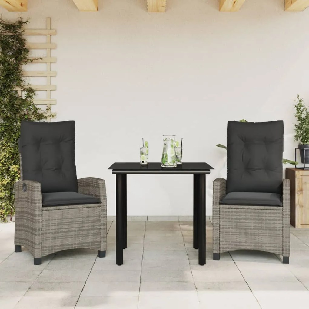vidaXL Set mobilier de grădină cu perne, 3 piese, gri, poliratan