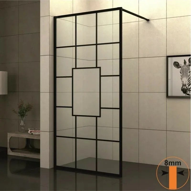 Paravan de dus tip Walk-In Inter Ceramic profil negru 90x200 cm sticla transparenta cu linii negre