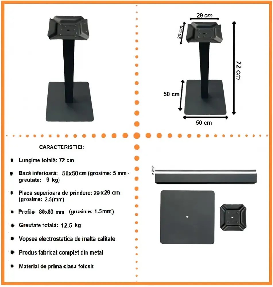 Picioare metalice pentru masa 80x80 cm,negru