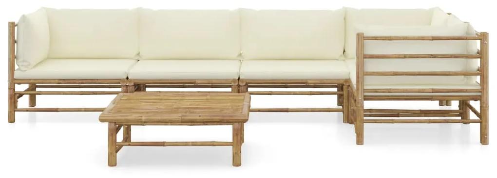 3058239 vidaXL Set mobilier de grădină cu perne alb crem, 6 piese, bambus
