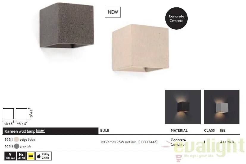 Aplica de perete ambientala design minimalist KAMEN gri 63312