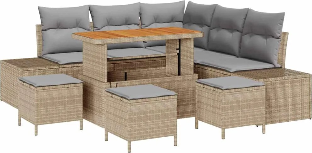 vidaXL Set de canapele pentru grădină cu pernă 9 pcs Bej Rattan poli