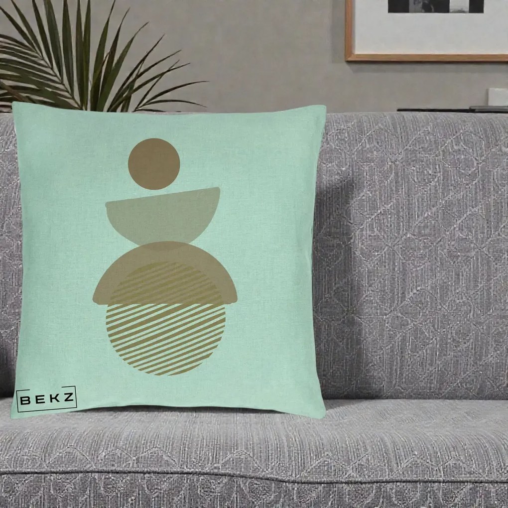 Perna Decorativa Geometric Boho Forme Terracotta, 40x40 cm, Verde Menta, Husa Detasabila, Perna Inclusa, BEKZ®