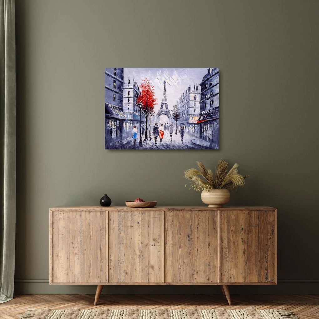 Tablou pe sticlă - Străzi din Paris, pictură în ulei (70x50 cm)