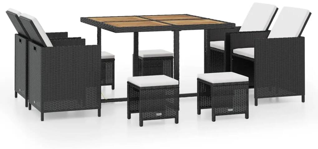 42530 vidaXL Set mobilier de exterior 21 piese, poliratan și acacia, negru