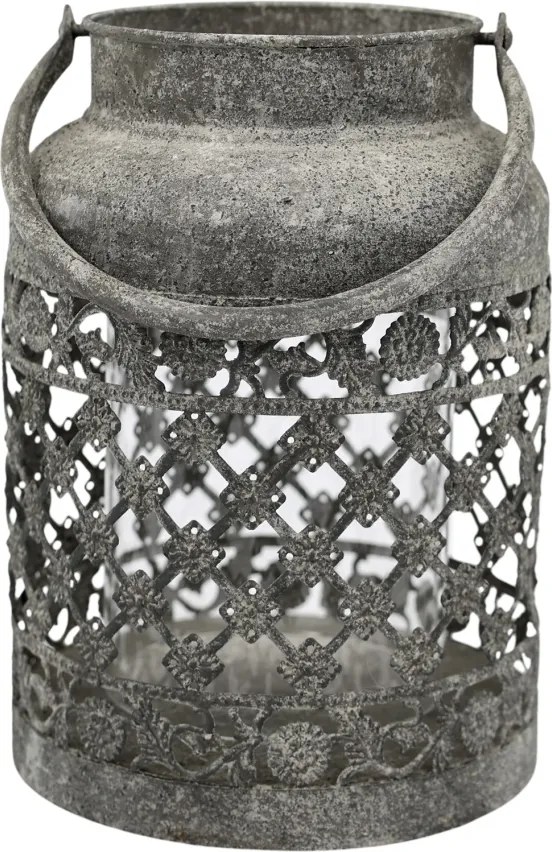 Felinar din zinc antichizat cu maner, H22 cm