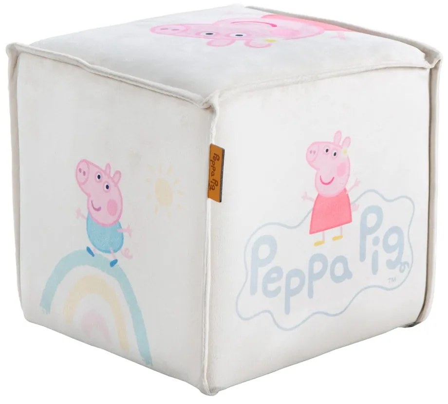 Puf de copii alb cu tapițerie din catifea Peppa Pig – Roba