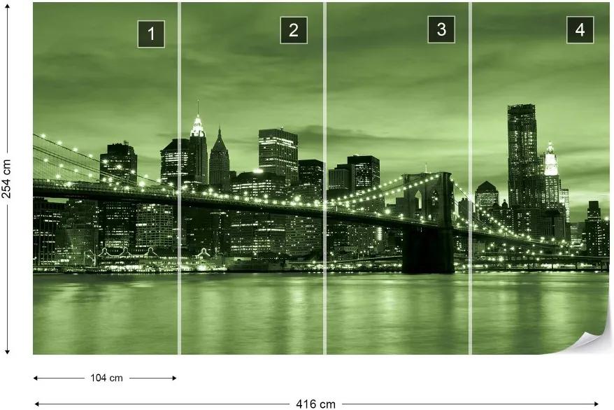 Fototapet GLIX - City Brooklyn Bridge New York Green  + adeziv GRATUIT Tapet nețesute - 416x254 cm