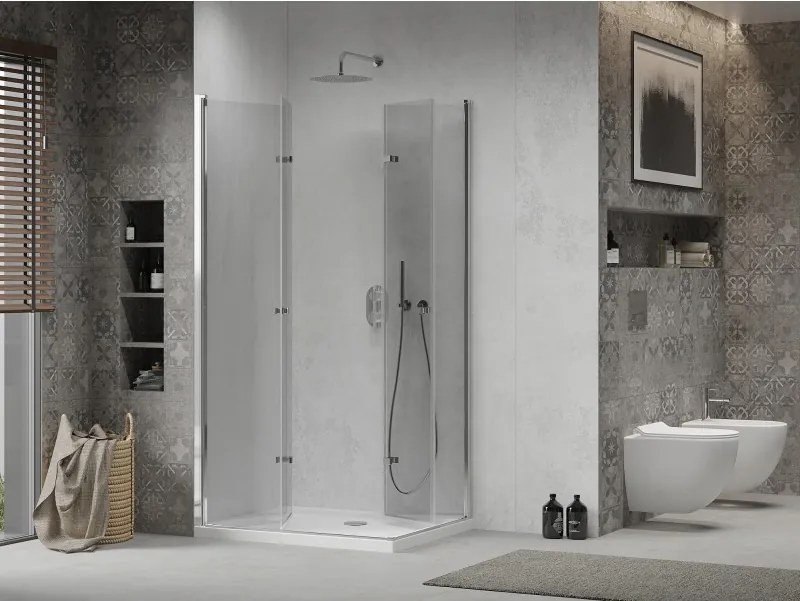 Mexen Lima Duo cabină de duș pliabilă 80 x 70 cm, transparentă, crom + cadă de duș plată - 856-080-070-01-02-4010