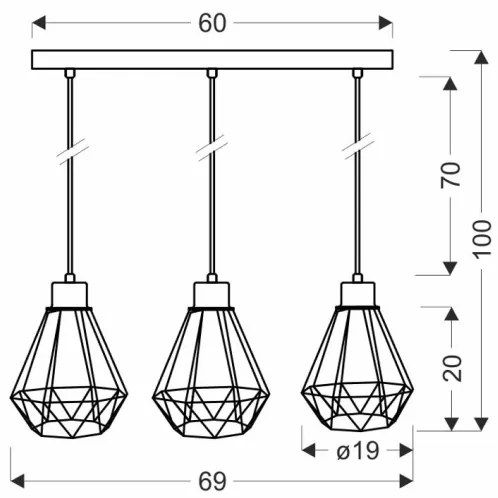 Lustră pe cablu PRIMO 3xE27/60W/230V negru/auriu