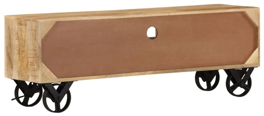 Comoda TV cu roti, 110x30x37, lemn de mango nefinisat 1, lemn de mango nefinisat