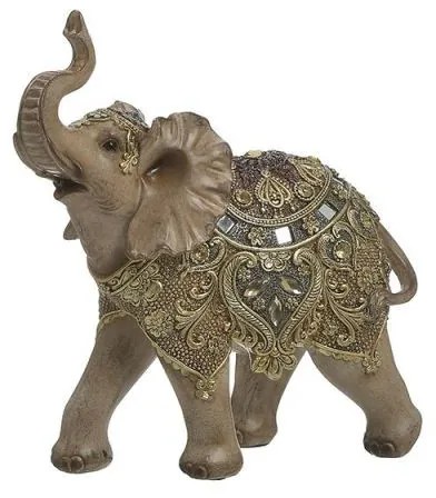 Elefant din rasina Brown Golden 21 cm x 9 cm x 22 cm