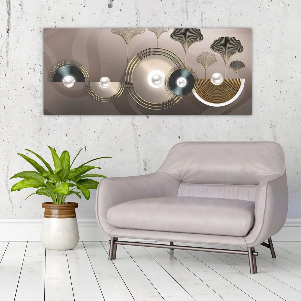 Tablou - Abstract maro-auriu (120x50 cm)