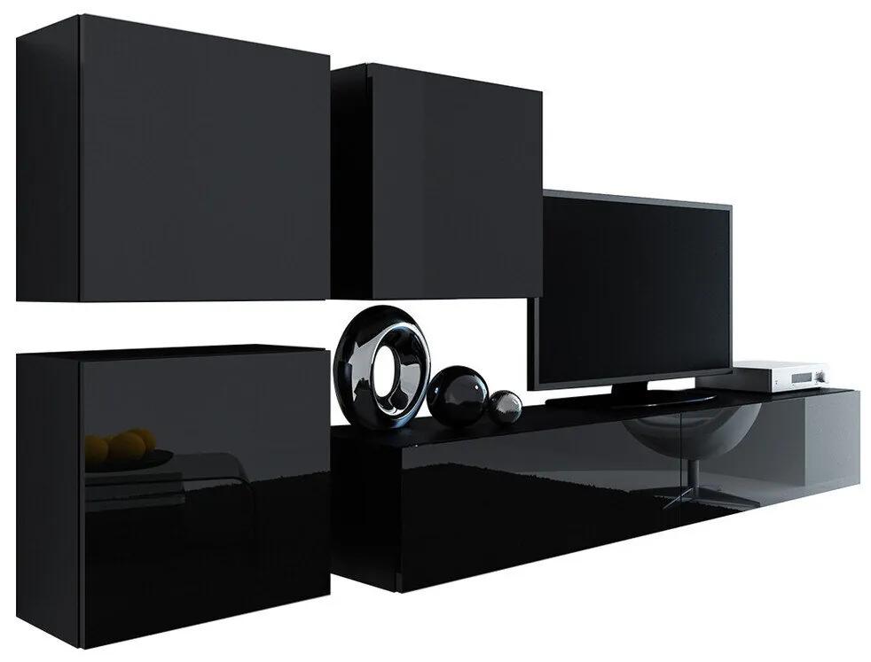Camera de zi Charlotte A109Negru lucios, Negru, Părți separate, Cu comodă tv, Cu componente suplimentare, PAL laminat, MDF, 63 kg