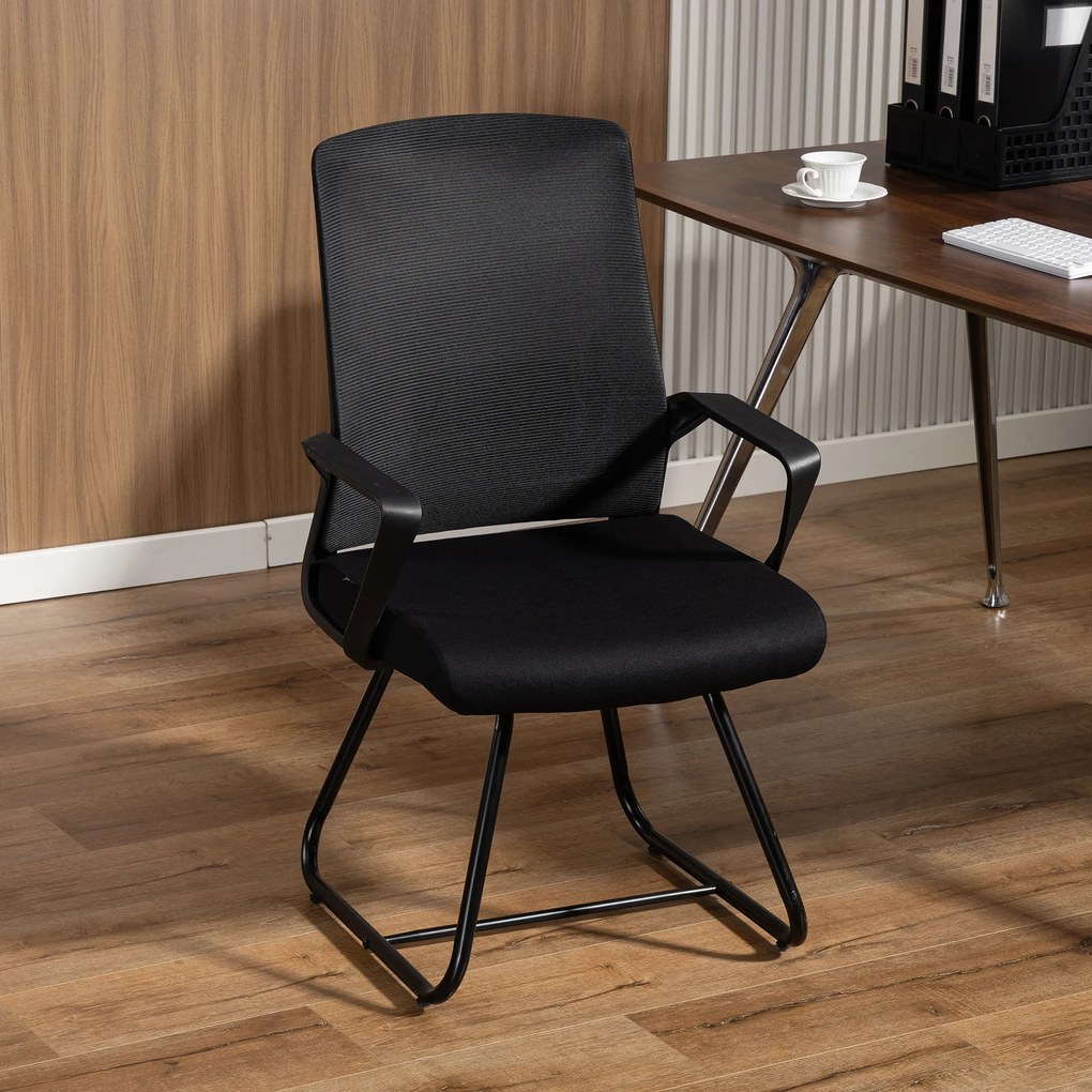 HOMCOM Scaun de Birou Fără Roți Ergonomic cu Brațe pentru Sala de Așteptare, Negru | Aosom Romania