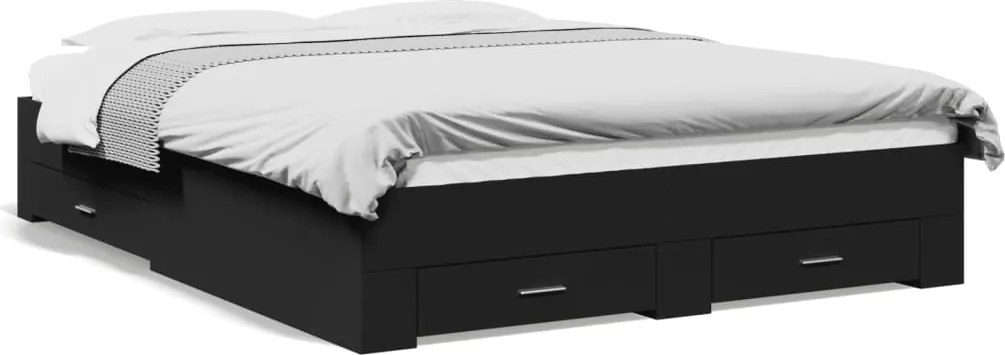 vidaXL Cadru pat cu sertare negru extralucios 150x200cm lemn prelucrat