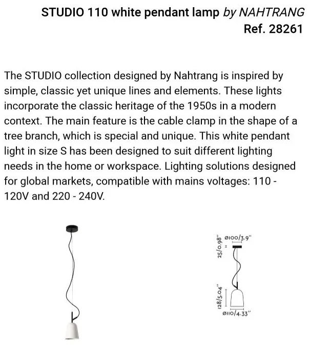 Lustra suspendata design modern Studio 110 alb