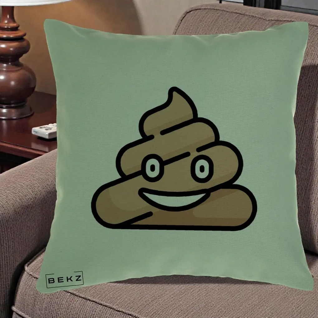 Perna Decorativa Emoji Poop Funny, 40x40 cm, Verde, Husa Detasabila, Perna Inclusa, BEKZ®