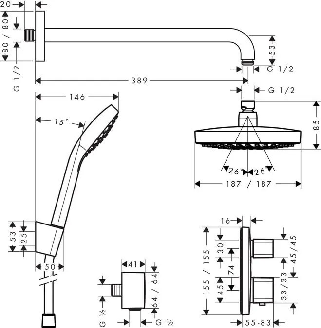 Sistem de dus incastrat termostatic Hansgrohe Design Croma Select E/Ecostat E - 27294000