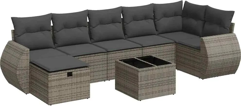 vidaXL Set canapele de grădină cu perne, 8 piese, gri, poliratan