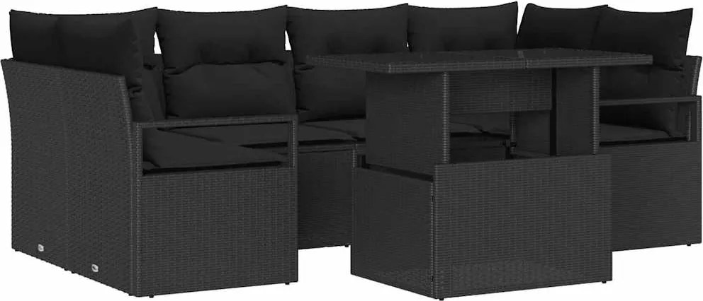 vidaXL Set de canapele pentru grădină 7 pcs Negru Rattan poli