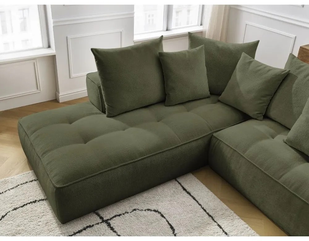 Colțar verde cu tapițerie din chenille (cu colț pe partea stângă/în formă de ”L”) Whesley – Bobochic Paris