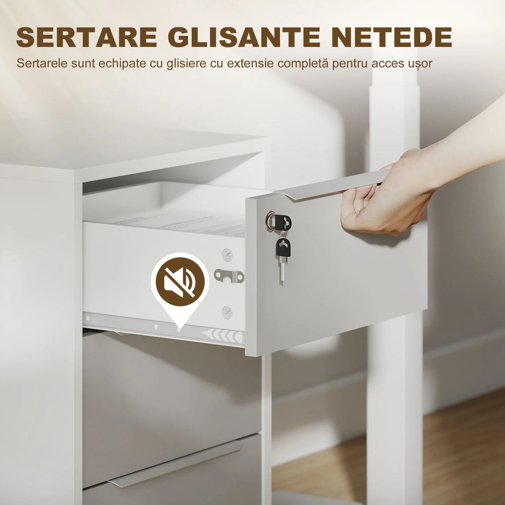 HOMCOM Dulap de Birou cu 3 Sertare cu Chei și 4 Rotile Alb și Gri | Aosom Romania