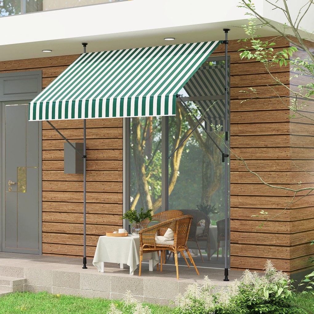 Outsunny Tenda de Soare cu Suporturi Reglabile și Manivelă, Verde și Alb | Aosom Romania