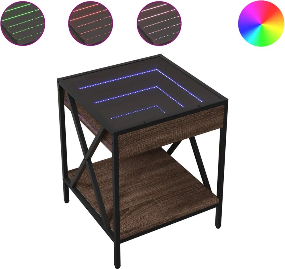 vidaXL Noptieră cu LED infinity, stejar maro, 40x40x49 cm