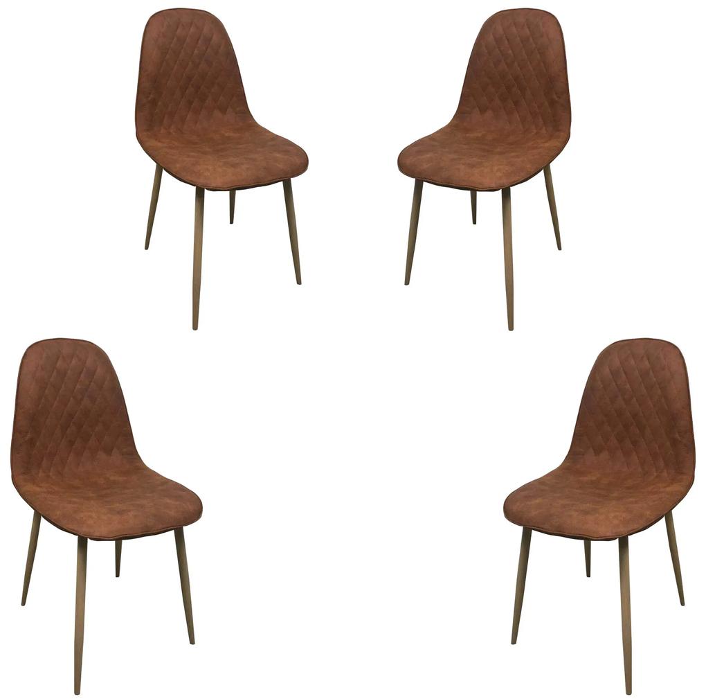 Set 4 scaune dining MF MINDY, stil scandinav, textil imitație piele, picioare metalice, aramiu