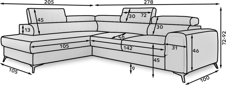 Colțar galben extensibil/cu spațiu de depozitare cu tapițerie din catifea (cu colț pe partea dreaptă/în formă de ”L”) Laurence – ELTAP