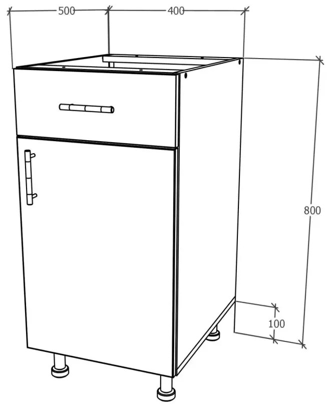Corp Baza Karo, 1 Sertar, 1 Usa, Lemn Natural/Alb, 40 x 50 x 80 cm