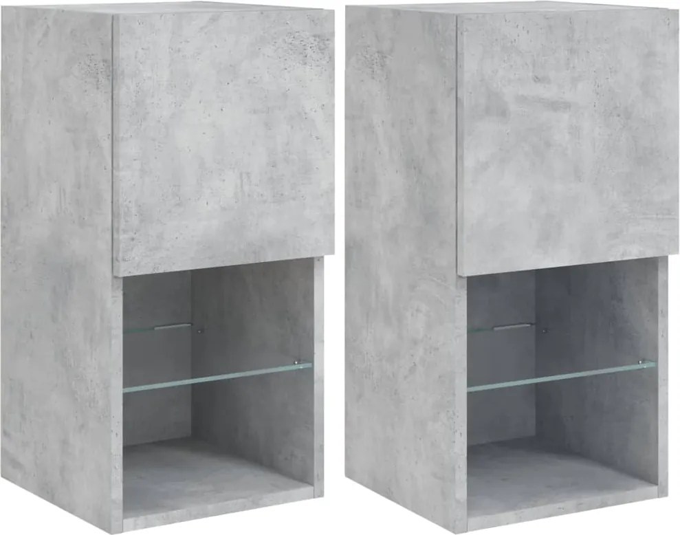 vidaXL Comode TV cu lumini LED, 2 buc., gri beton, 30,5x30x60 cm