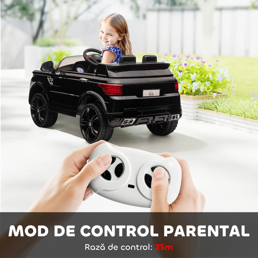 HOMCOM Mașină Electrică pentru Copii cu Motor Dublu, Suspensie și Telecomandă, 110x68x52 cm, Negru | Aosom Romania