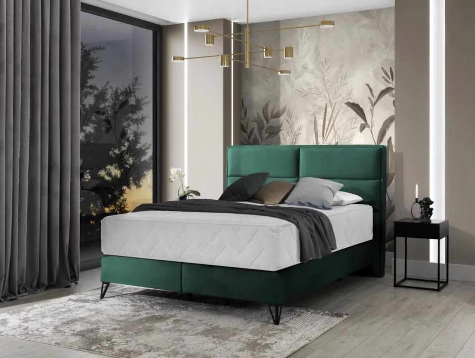 Pat tapitat, boxspring, 160x200 cm, Safiro 161, Eltap (Culoare: Verde pepit / Monolith 76)