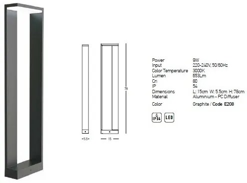 Stalp LED pentru iluminat exterior decorativ IP54 Remy H-78cm