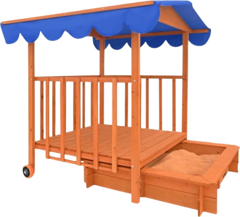 Groapa cu nisip cu verandă HAPPY, 130x130x143cm, maro/albastru Jurhan