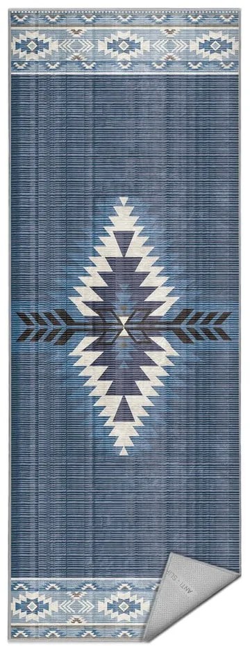 Covor tip traversă albastru lavabil 80x200 cm Ethnic Geo – Mila Home