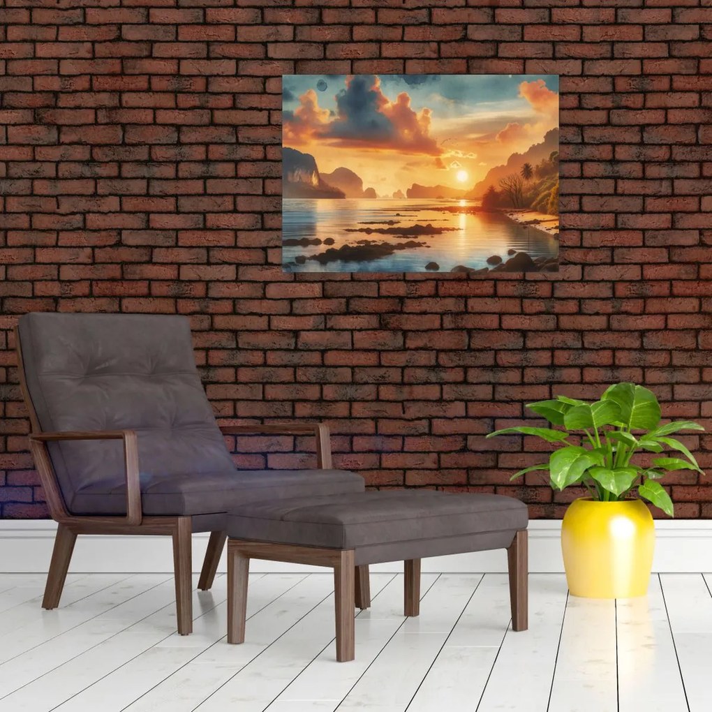 Tablou pe sticlă - Priveliște de pe plajă (70x50 cm)