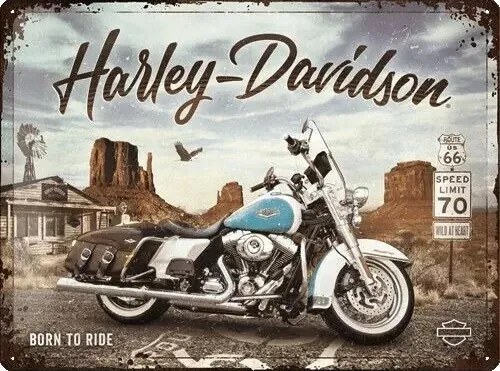 Placă metalică Harley-Davidson - King of Route 66, (40 x 30 cm)