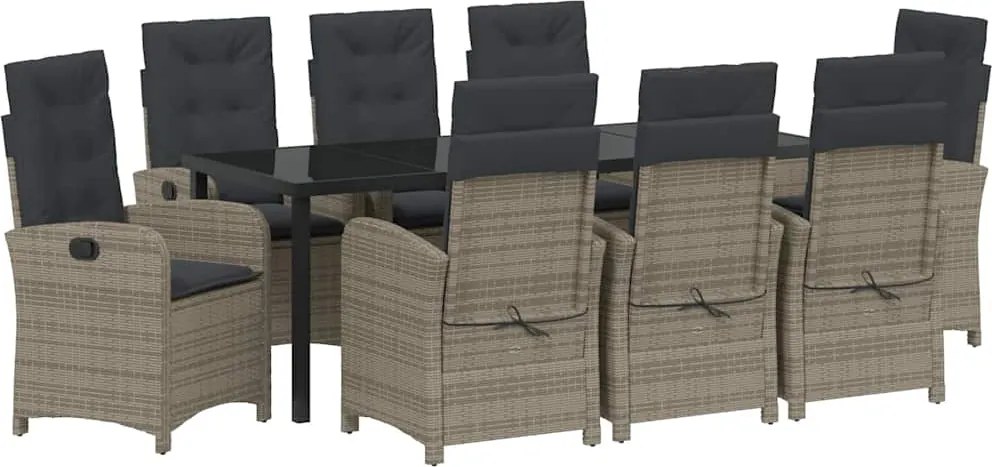 vidaXL Set de masă pentru grădină cu pernă 9 pcs Gri poliratan