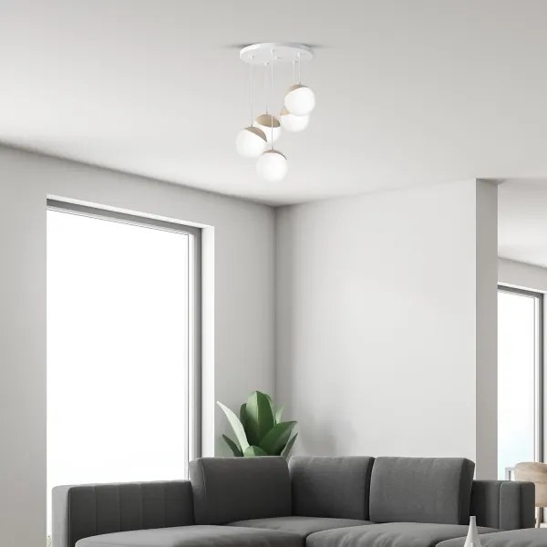 Lustră pe cablu SFERA WOOD 5xE14/40W/230V alb