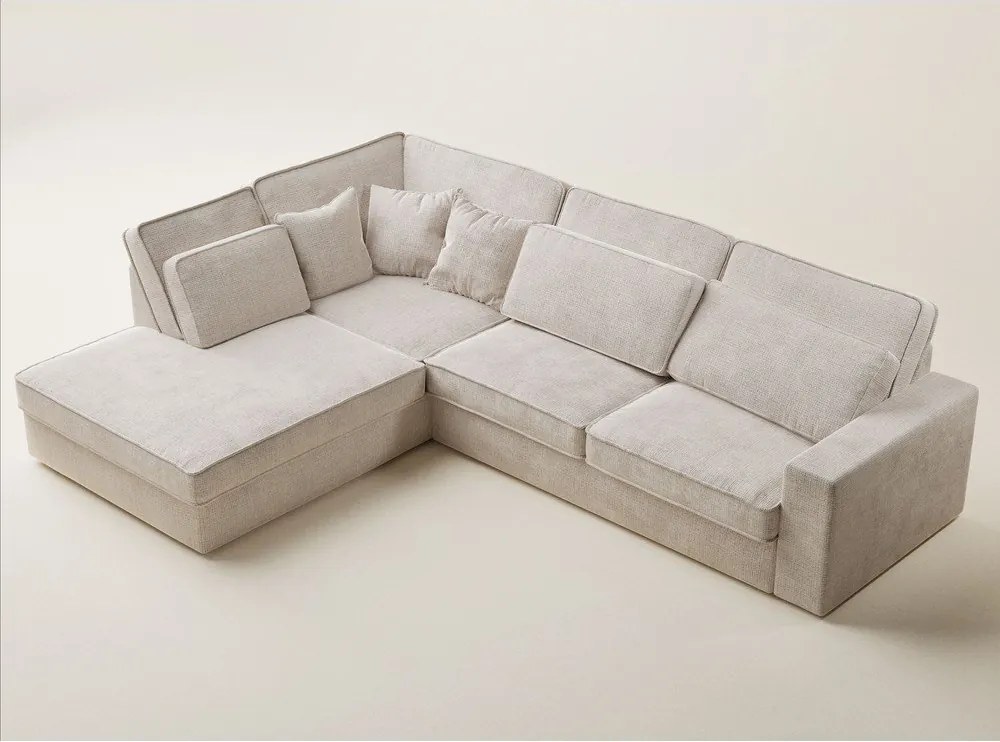 Colțar crem cu tapițerie din chenille (cu colț pe partea stângă/în formă de ”L”) Kirou – Maison de Rêve