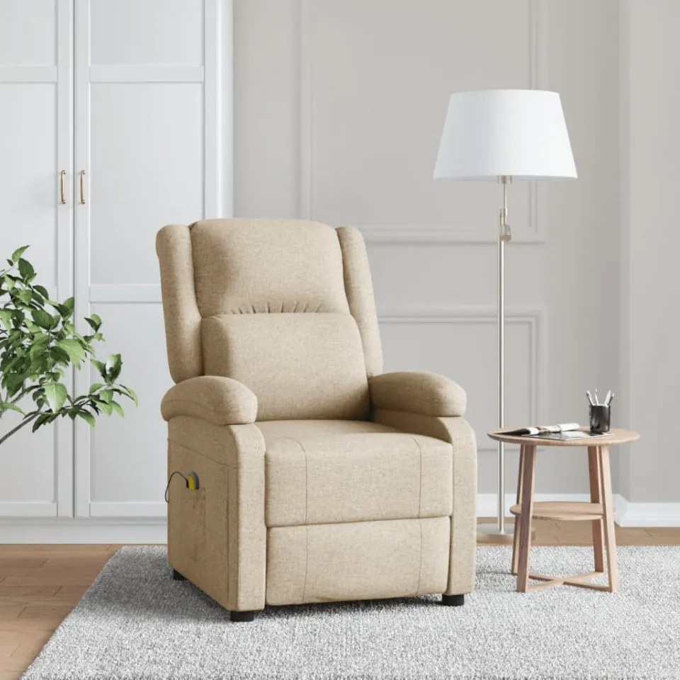 Fotoliu rabatabil de masaj, crem, material textil
