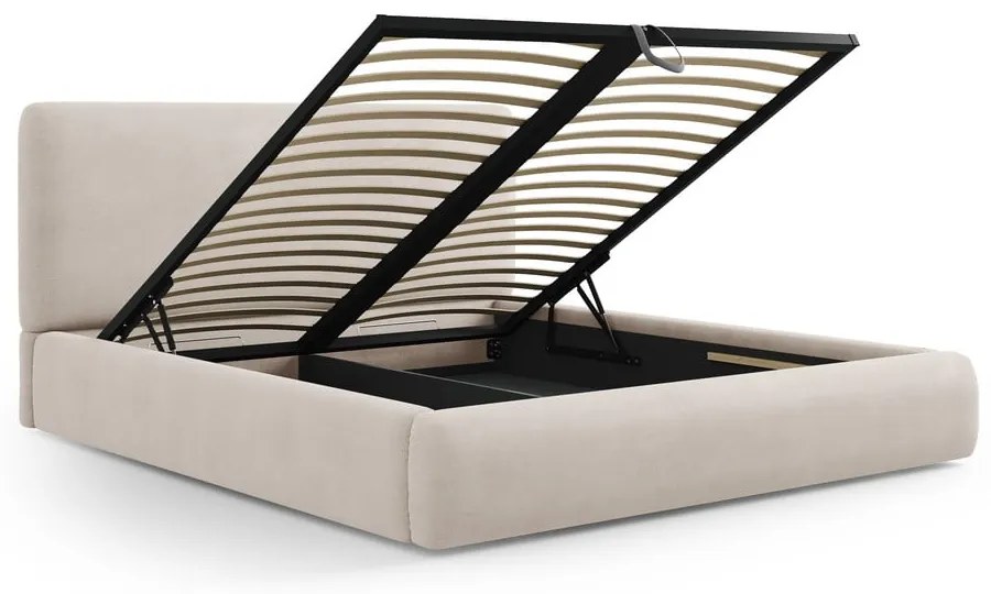Pat matrimonial bej tapițat cu spațiu de depozitare cu somieră 180x200 cm Colonel – Cosmopolitan Design