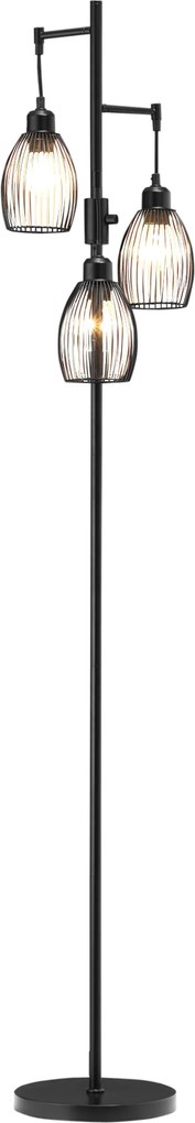 HOMCOM Lampadar Industrial cu 3 Abajururi și Intensitate Regulabilă, 30x30x170.5 cm, Negru | Aosom Romania